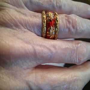 Vibrant Red and Gold Floral Women's Ring